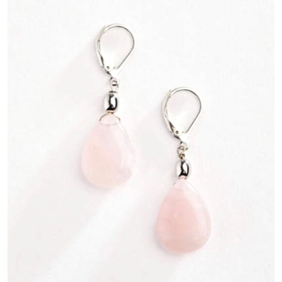 J. Jill Rose Quartz Drop Earrings Sculpted Metal Pink Stone Polished Lever Back - Picture 3 of 4